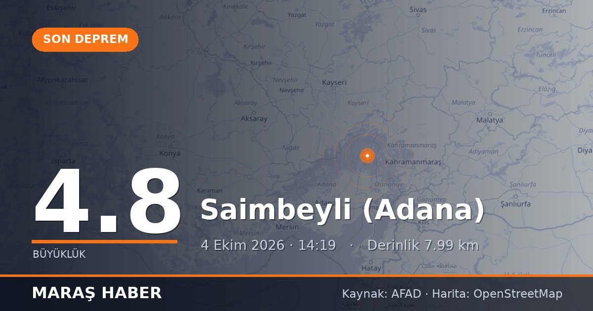 Adana'nın Saimbeyli ilçesinde 4.8 büyüklüğünde deprem
