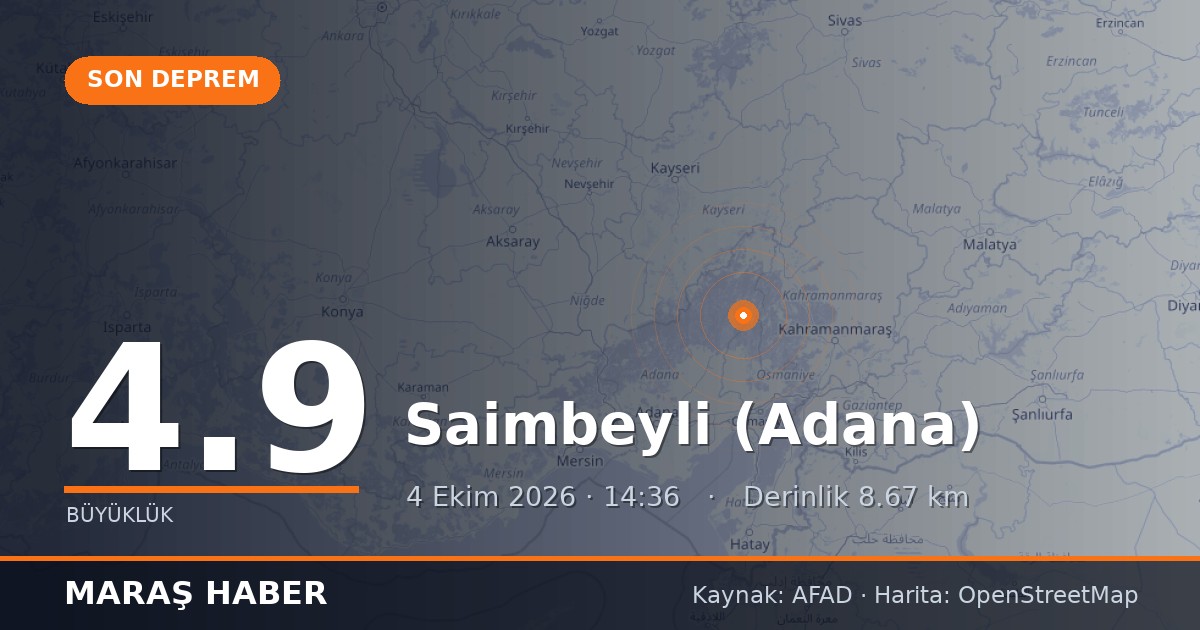 Adana'nın Saimbeyli ilçesinde 4.9 büyüklüğünde deprem