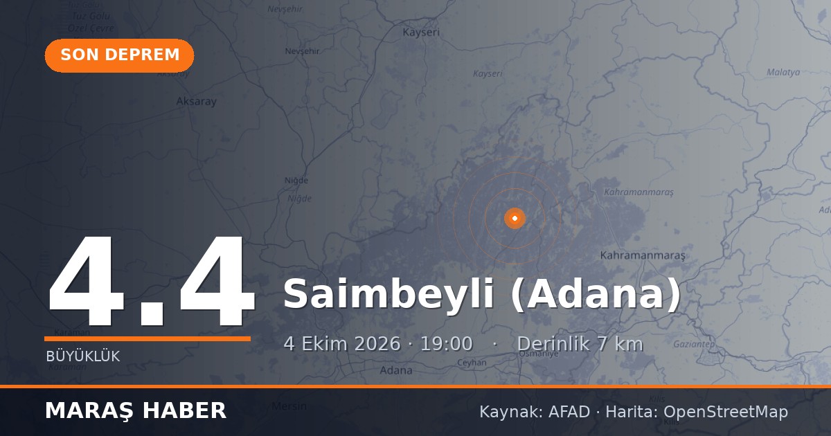 Adana'nın Saimbeyli ilçesinde 4.4 büyüklüğünde deprem