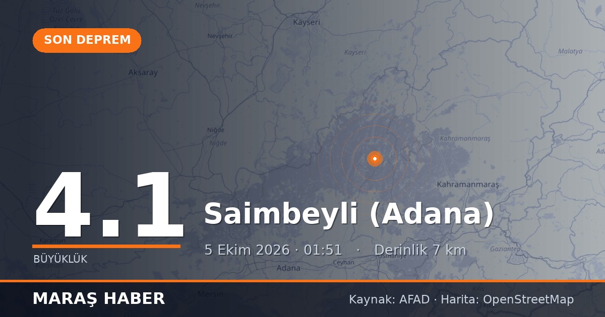 Adana'nın Saimbeyli ilçesinde 4.1 büyüklüğünde deprem