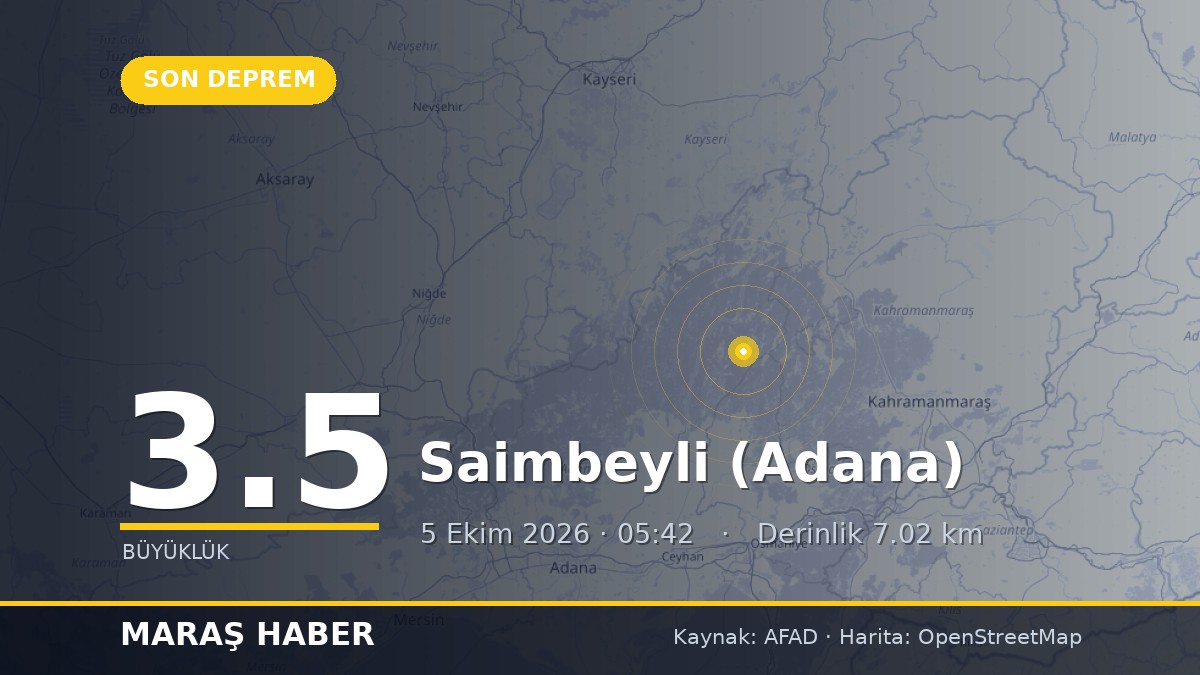 Adana'nın Saimbeyli ilçesinde 3.5 büyüklüğünde deprem