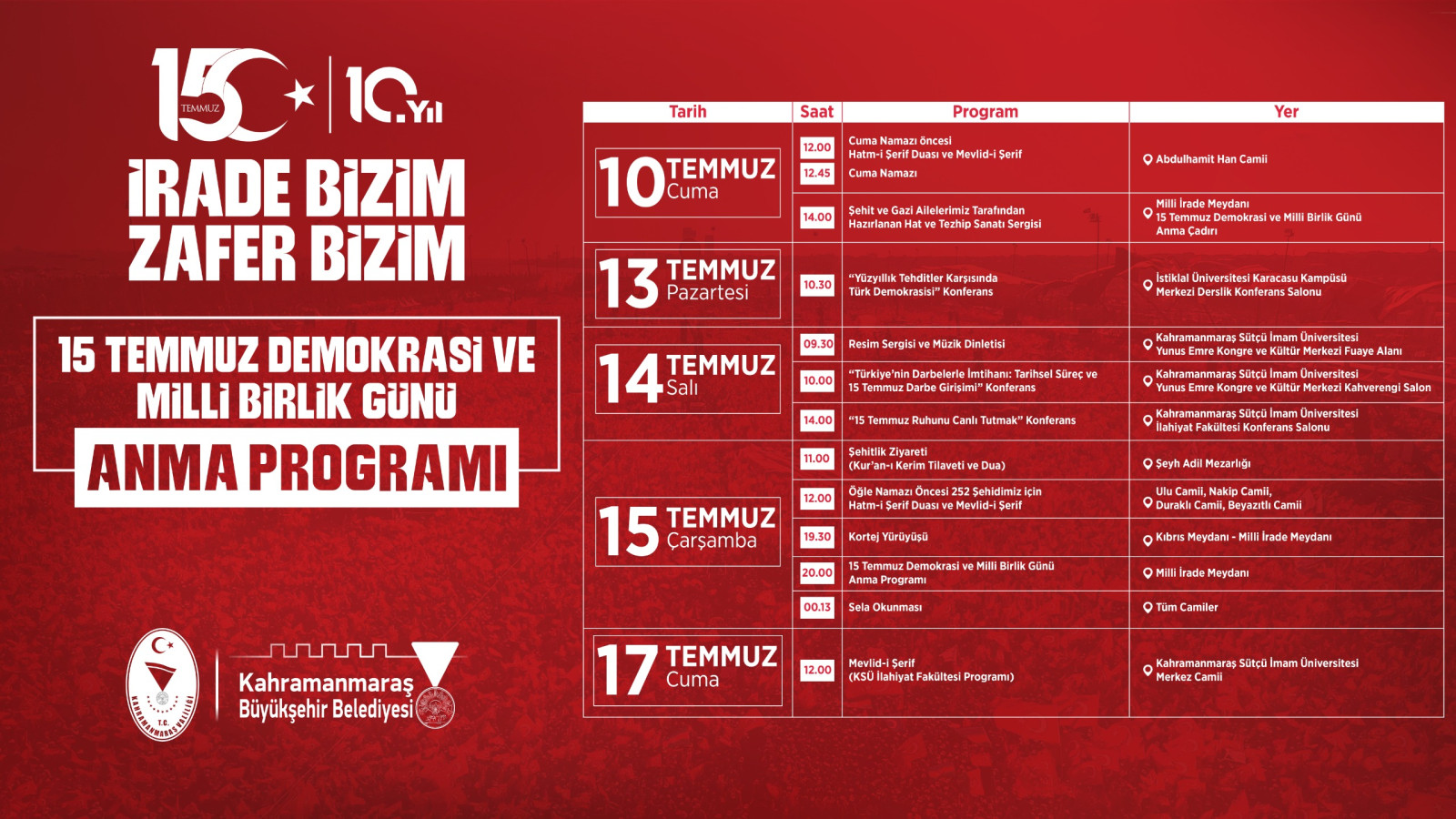 15 Temmuz Demokrasi ve Milli Birlik Günü Anma Programları Başlıyor