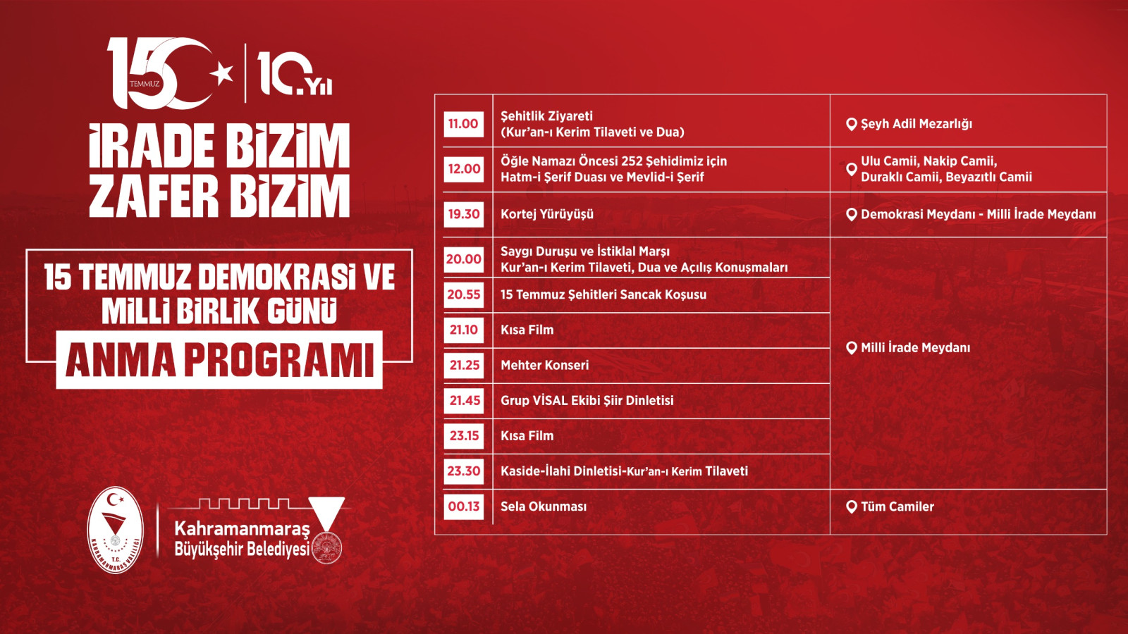 Demokrasi Zaferinin 10’uncu Yılında Kahramanmaraş Meydanlarda Buluşacak