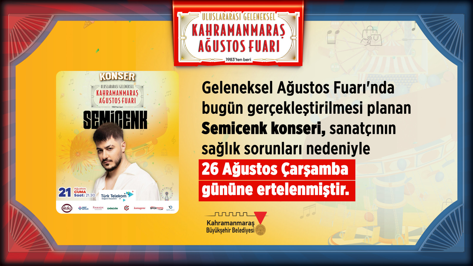 Semicenk Konseri, Sanatçının Sağlık Sorunları Nedeniyle 26 Ağustos’a Ertelendi!