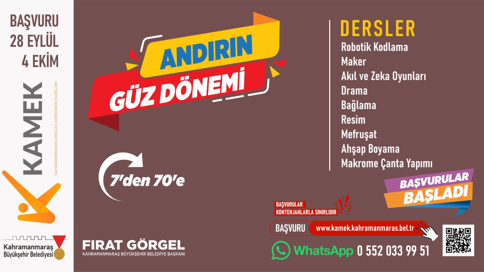 Elbistan, Andırın, Çağlayancerit ve Ekinözü’nde KAMEK Eğitimlerine Başvurular Başladı!