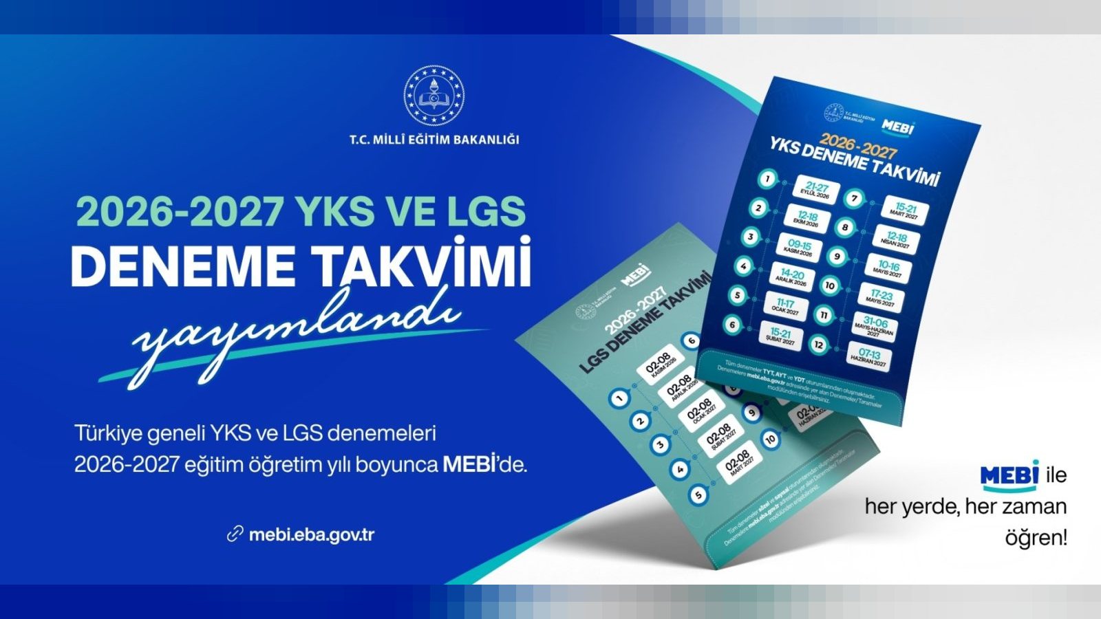 Mebi 2026-2027 YKS ve LGS Deneme Takvimi Belli Oldu