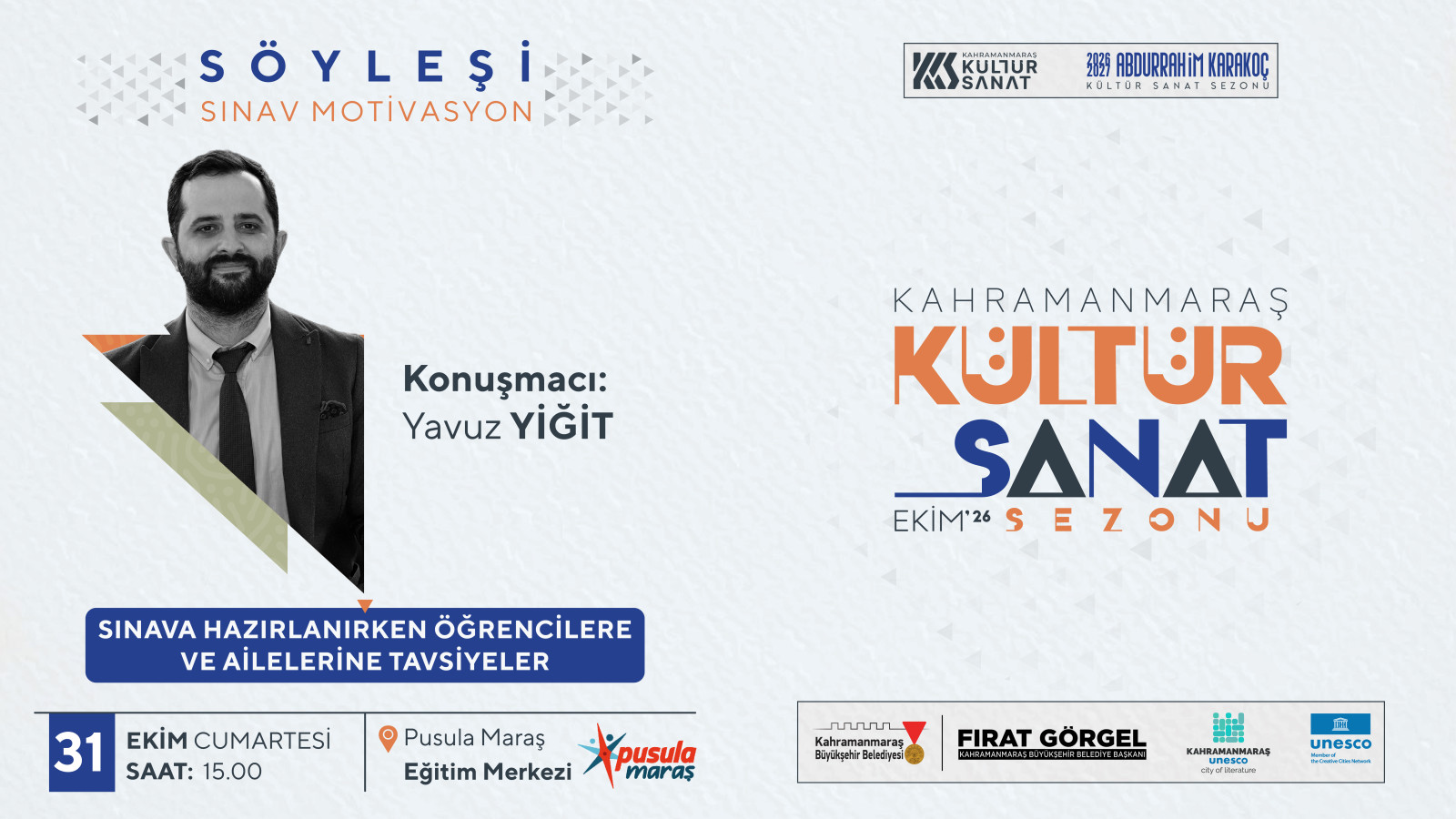 Büyükşehir’den 31 Ekim’de Edebiyat ve Gençlik İçin İki Özel Buluşma