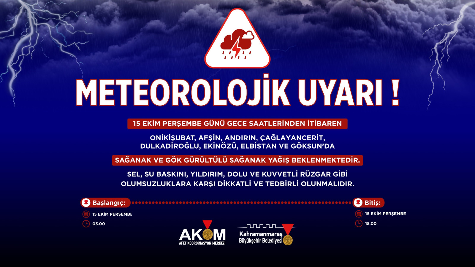 Büyükşehir’den 8 İlçede Kuvvetli Sağanak Uyarısı!