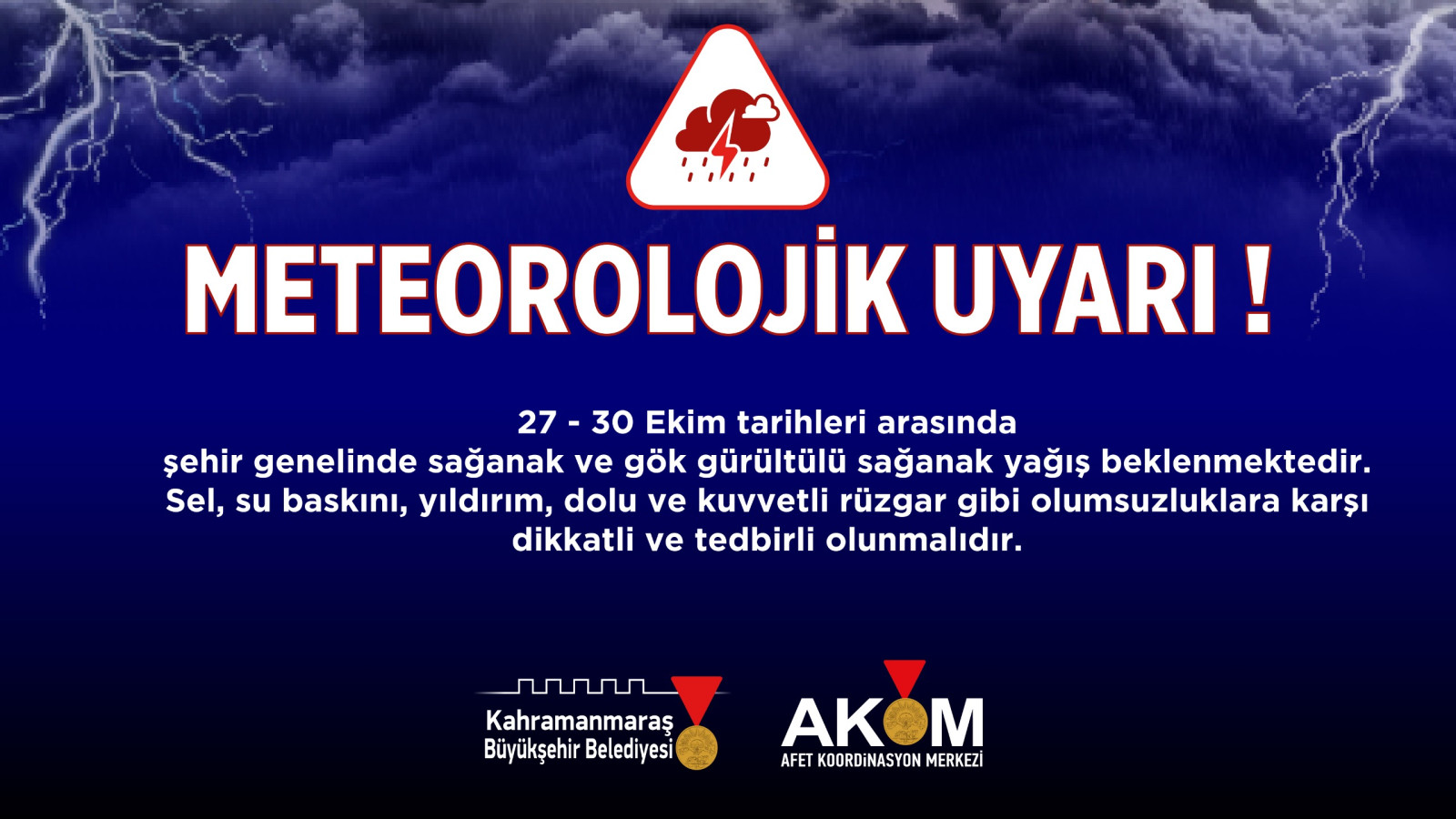 Şehir Genelinde Sağanak Yağış Uyarısı!